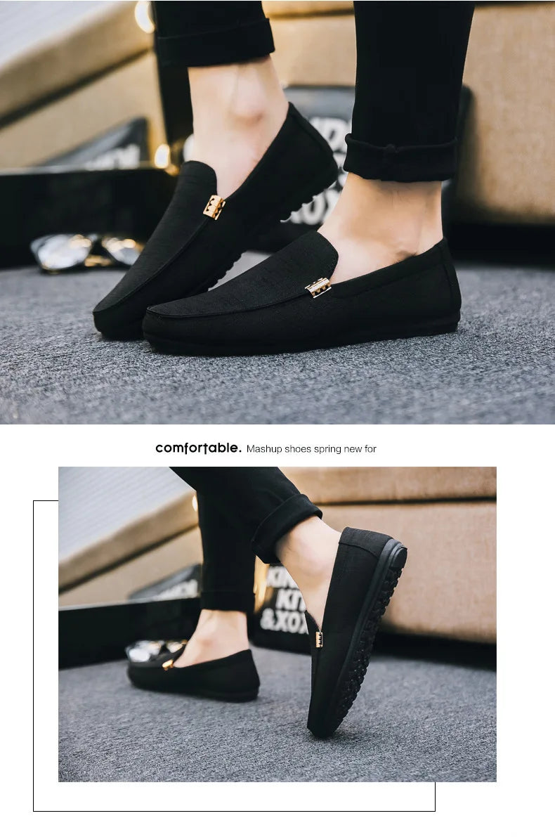 Men Casual Shoes Canvas Slip On Loafers for Male Luxury Dress Driving Shoes Formal Wedding Party Flats Plus Size