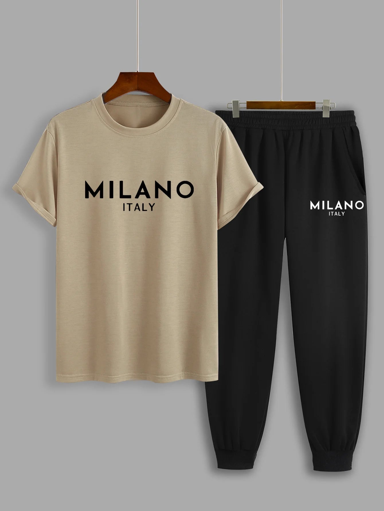 Men‘s Casual Sportswear Set Comfy Printed T-Shirt and Long Pants Suit  With Letter Printing Handsome Sports Two-piece Suit