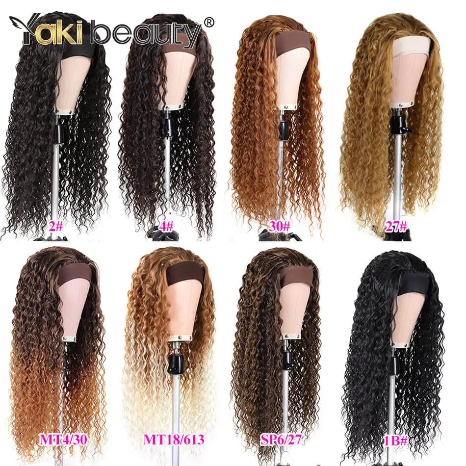 Long Kinky Curly Headband Wigs 28Inch Synthetic Ice Headband Wig For Black Women Afro Curly Water Wave Organic Fiber Hair