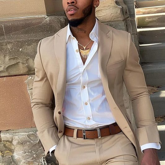 Casual Suits Set 2 Piece For Men Single Breasted Peak Lapel Business Activity Daily Office  Customized Outfits Jacket With Pants