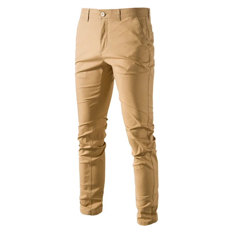 2023 New Summer Casual Pants Men 97% Cotton Solid color Business Fashion Slim Fit Stretch Gray Thin Trousers Male Brand Clothing