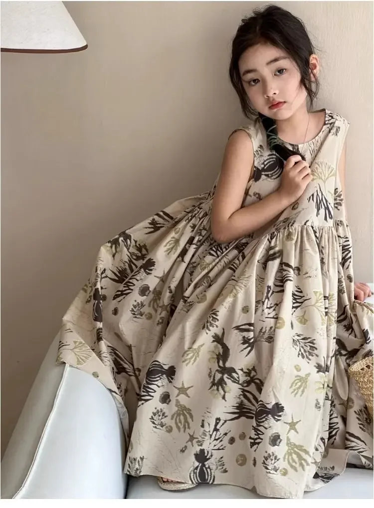 Girls Casual Dresses Floral Print Sleeveless Dress Flower Girl Dresses Kids Clothes for Girls 3 To 7 Years Toddler Girl Clothes