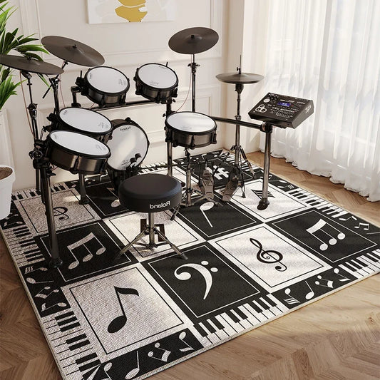 Modern Living Room Rug Home Decor Fashion Luxury Drum Abstract Music Symbol Black White Plaid Large Area Bedroom Decor Rugs