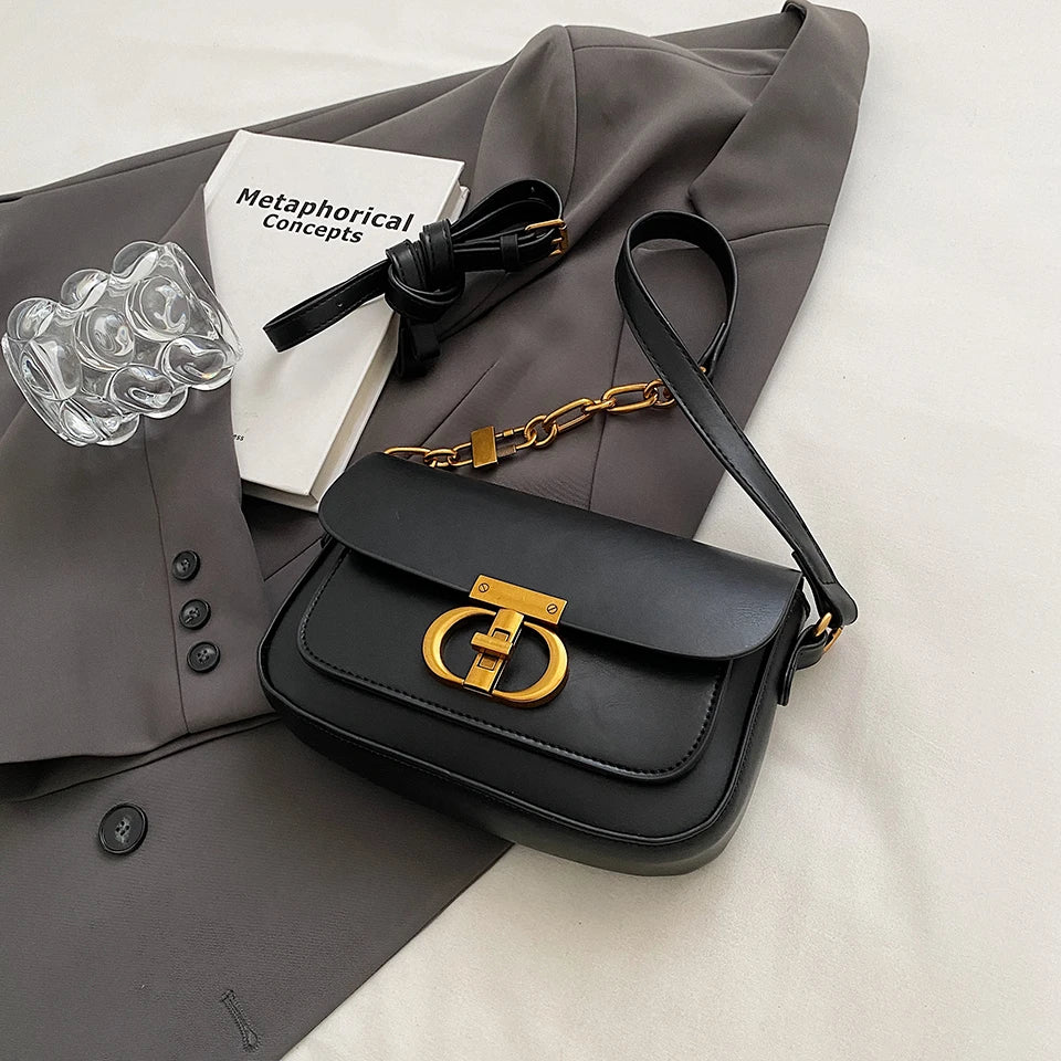 Retro Small Pu Leather Bag Women's Original Fashion Lock Women's Crossbody Shoulder Sac Senior Handbag Underarm Bag Designer