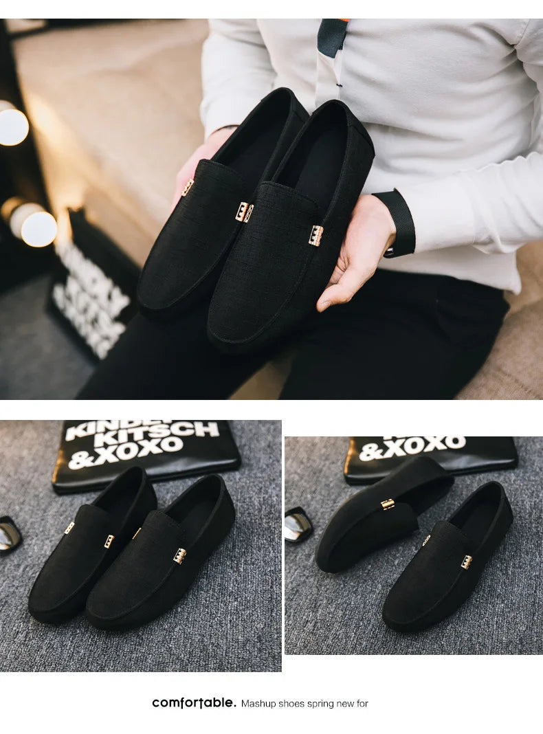 Men Casual Shoes Canvas Slip On Loafers for Male Luxury Dress Driving Shoes Formal Wedding Party Flats Plus Size
