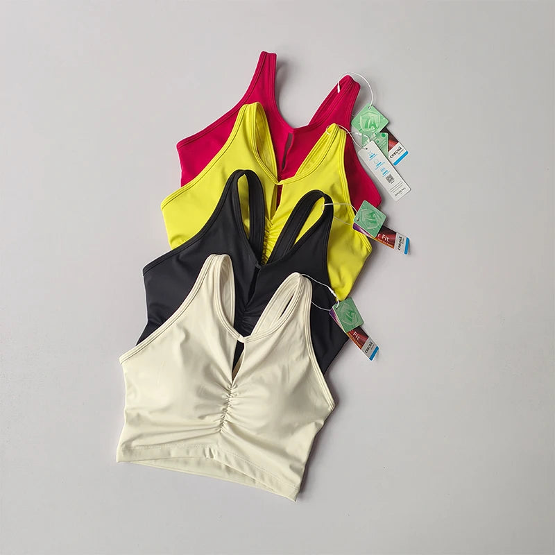 Sports Underwear for Women with High Intensity Shock-proof Gathering Fitness Vest with Chest Pad Running Yoga Bra Outside Wear
