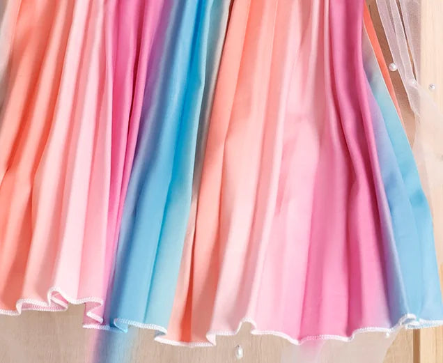 4-7 Year old Girls' Dress Doll Collar Colorful Gradient Pleated  Dress Children's clothing girl Summer Casual   Dress