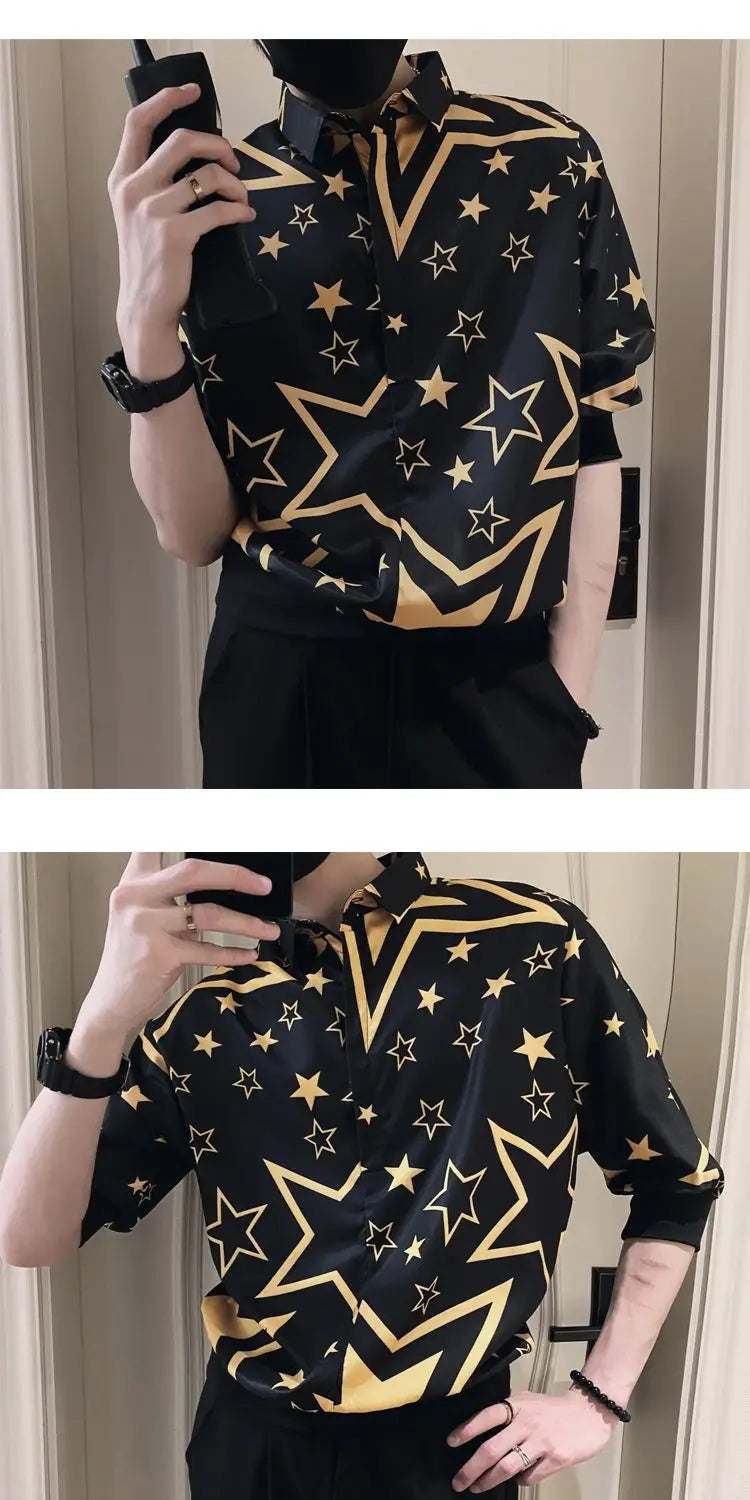 2023 New Men's Clothing Street Casual Fashion Tops Loose Turn-down Collar Printing Button Handsome Temperament Generous Shirts