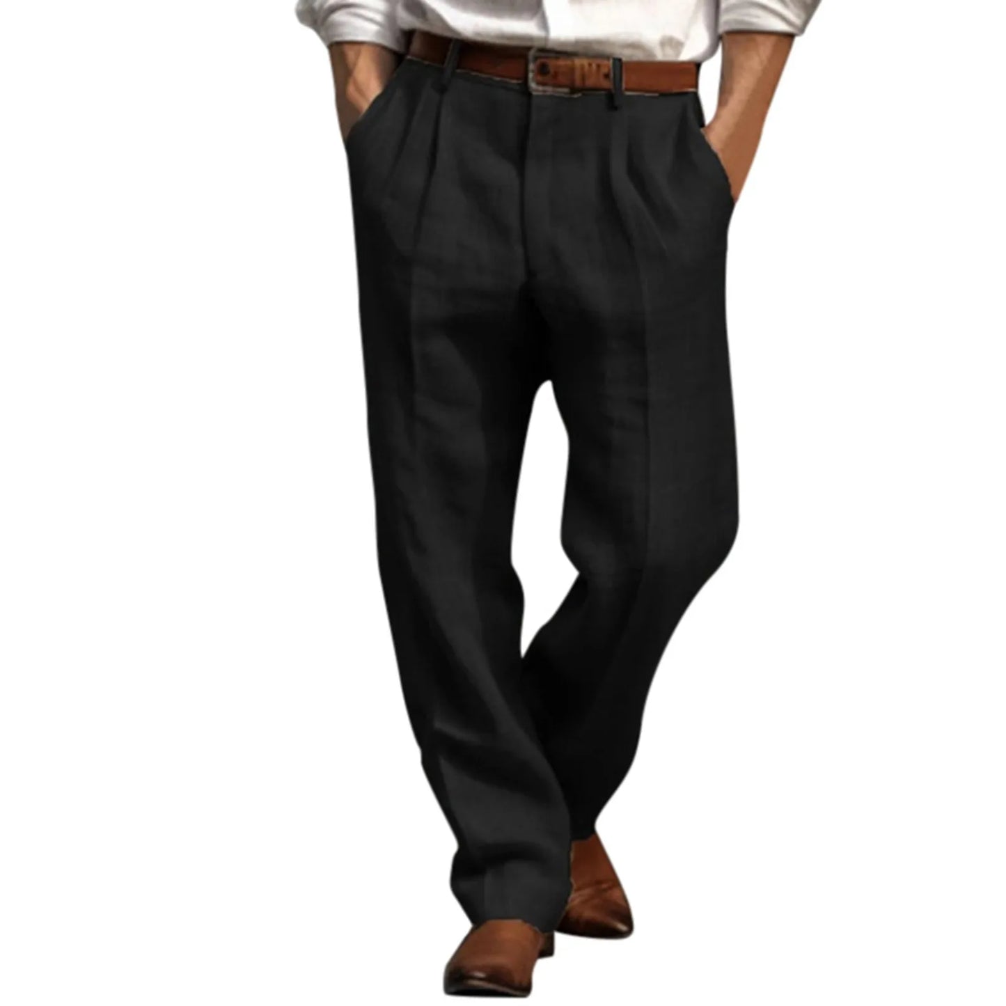 Man Pants Casual pantalones hombre Front Pocket Wide Leg Pants Elastic Waist Belt Loose Comfortable breathable Daily Pants