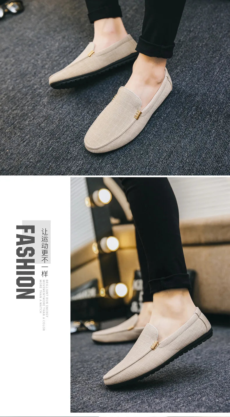 Men Casual Shoes Canvas Slip On Loafers for Male Luxury Dress Driving Shoes Formal Wedding Party Flats Plus Size