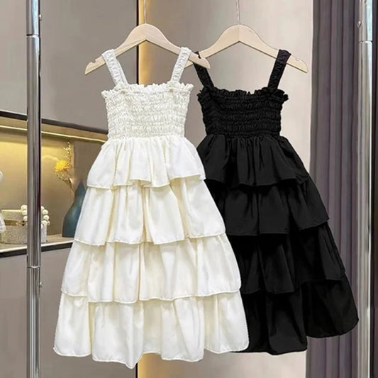 Girls Summer Dress Children Layers Slip Long Gown Kids Birthday Party Vestidos Clothes New Teenager Casual Sling Clothing