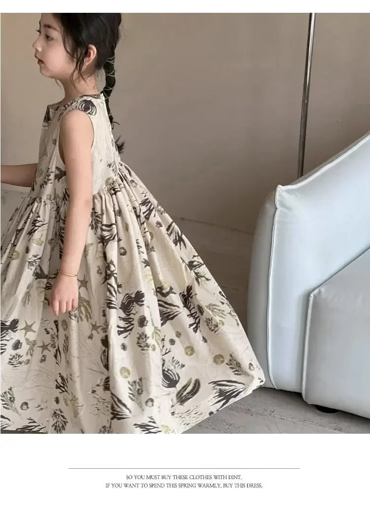 Girls Casual Dresses Floral Print Sleeveless Dress Flower Girl Dresses Kids Clothes for Girls 3 To 7 Years Toddler Girl Clothes