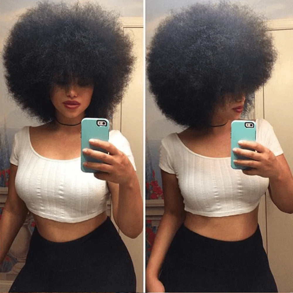 Synthetic Afro Kinky Curly Wig with Bangs 70s Afro Wigs Heat Resistant Bouncy Costume Cosplay Party Wig