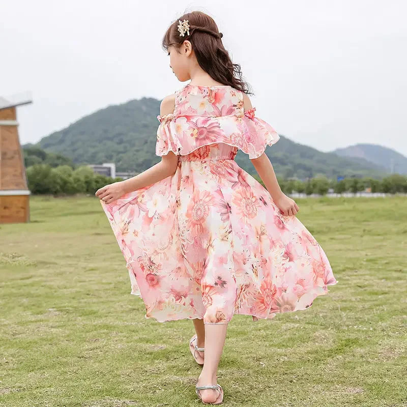 Girls Casual Dresses 2024 Children's Casual Fashion Chiffon Dresses Summer Girl Evening Dress 12 Children's Clothing 11 Year Old
