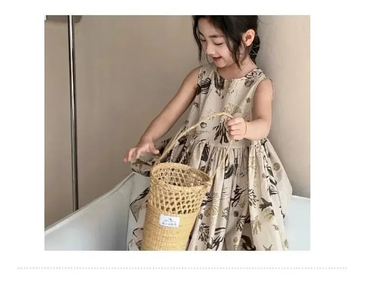 Girls Casual Dresses Floral Print Sleeveless Dress Flower Girl Dresses Kids Clothes for Girls 3 To 7 Years Toddler Girl Clothes