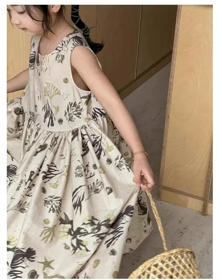 Girls Casual Dresses Floral Print Sleeveless Dress Flower Girl Dresses Kids Clothes for Girls 3 To 7 Years Toddler Girl Clothes