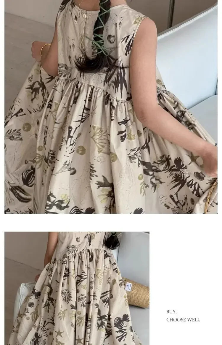 Girls Casual Dresses Floral Print Sleeveless Dress Flower Girl Dresses Kids Clothes for Girls 3 To 7 Years Toddler Girl Clothes