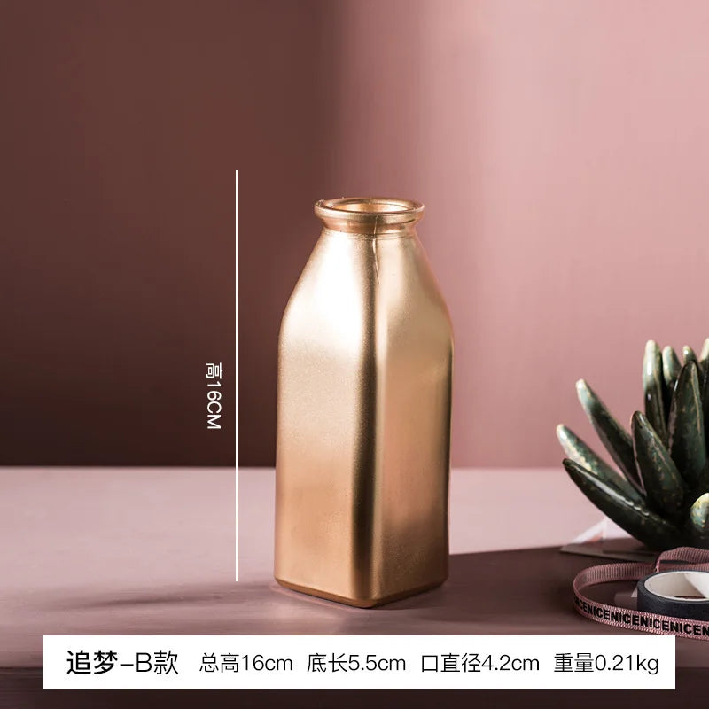 Modern Living Room Glass Vase Desktop Flower Vases For Homes Arrangement Container Decorations Bedroom Gold Decor