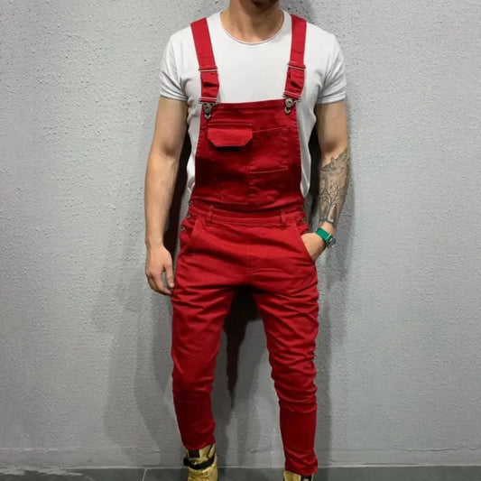 Streetwear  Casual Full Length Mid Rise Cargo Jumpsuit Men Men Overalls Mid Rise   for Daily Wear