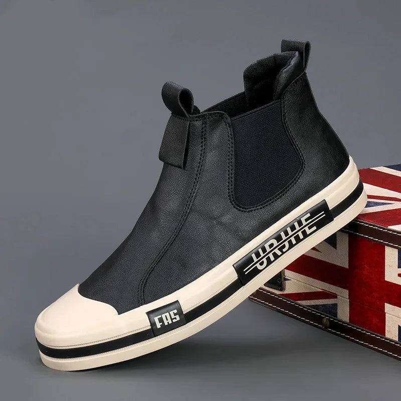 Leather Casual Boots for Men Fashion Yellow Mens High Top Shoes Leather Moccasins Comfortable Loafers Men Shoes Ankle Boots
