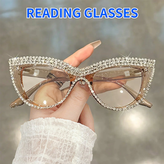 Rhinestone Trendy Reading Glasses for Women Retro Square Cute Sturdy Computer Womens Cat Eye Glasses