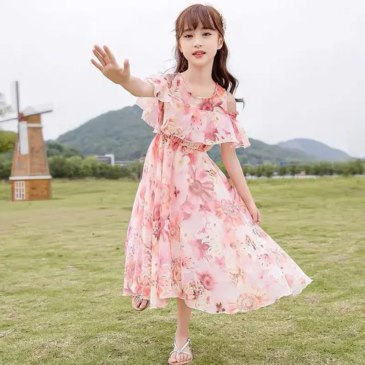 Girls Casual Dresses 2024 Children's Casual Fashion Chiffon Dresses Summer Girl Evening Dress 12 Children's Clothing 11 Year Old
