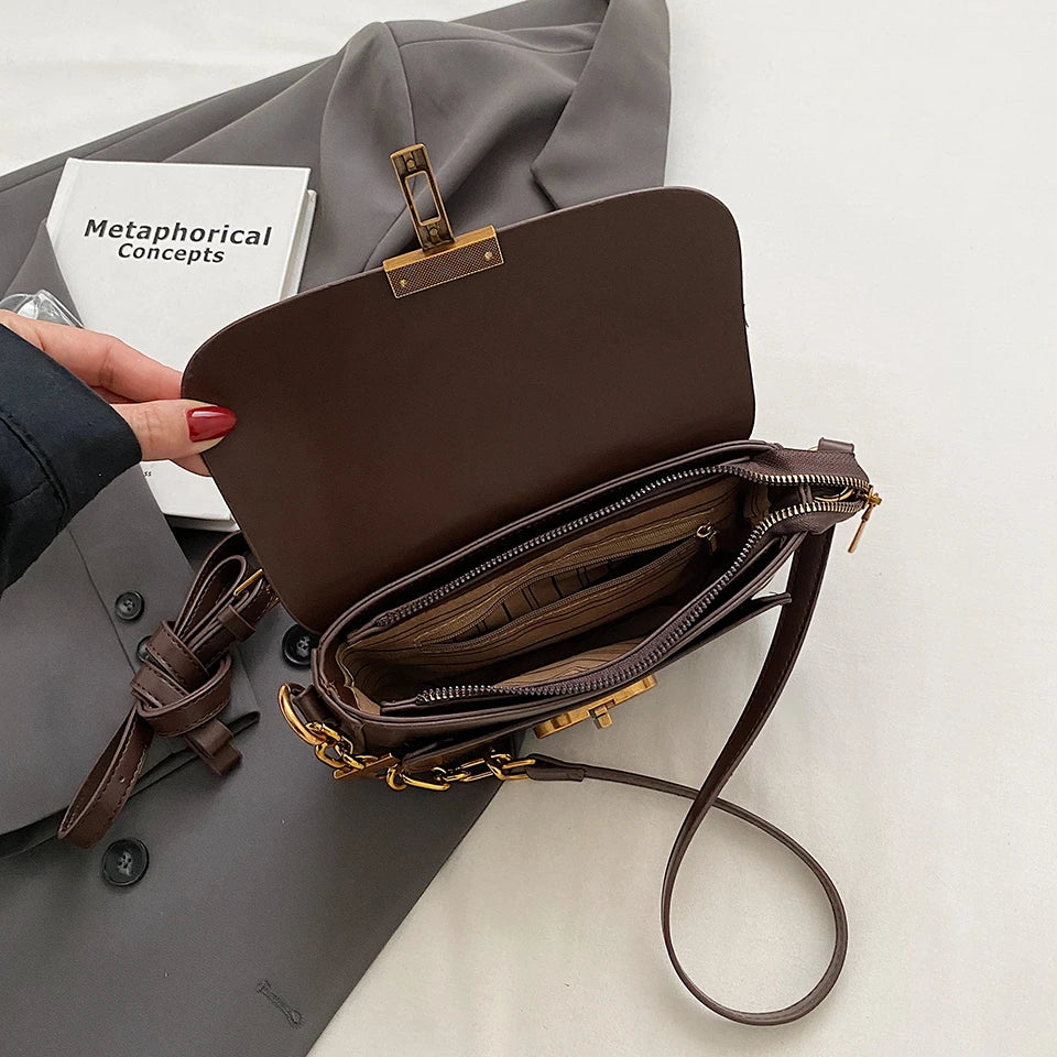 Retro Small Pu Leather Bag Women's Original Fashion Lock Women's Crossbody Shoulder Sac Senior Handbag Underarm Bag Designer