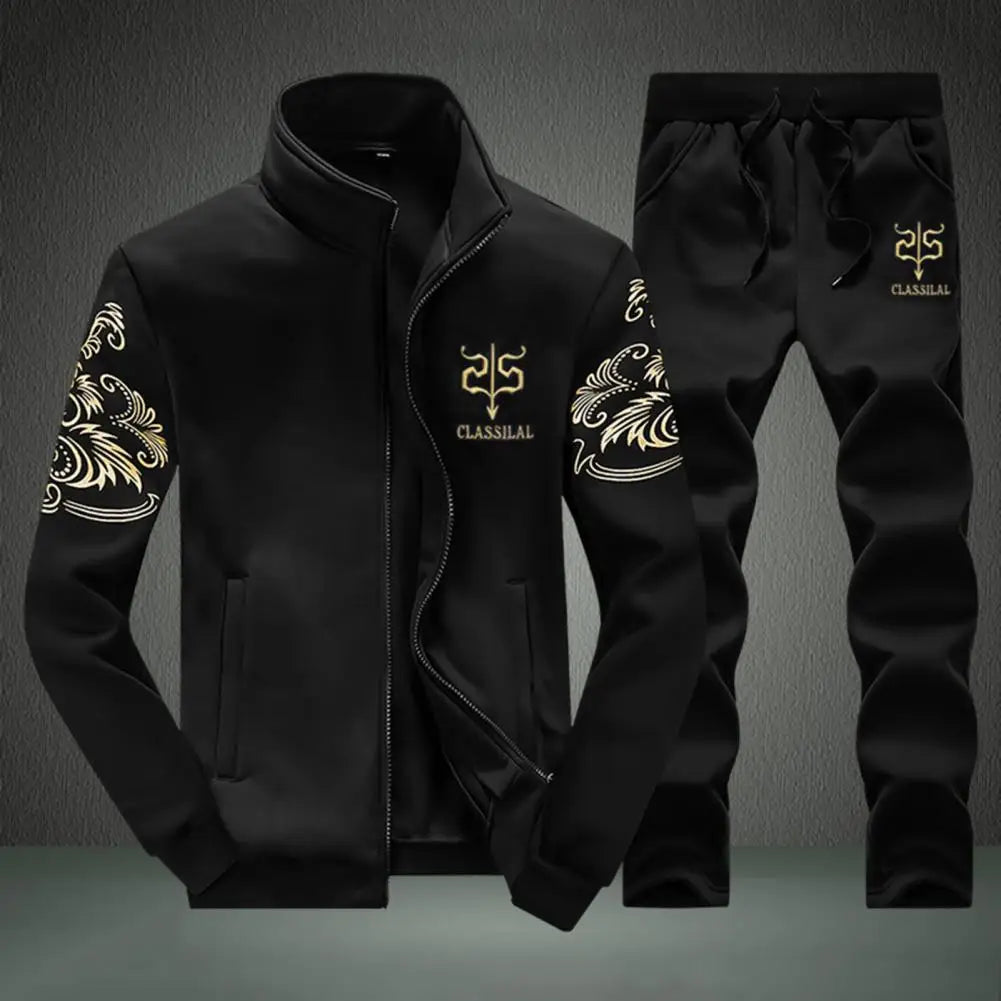 Men's casual suit, regular fit, two-piece jacket and trousers suit, solid color design.