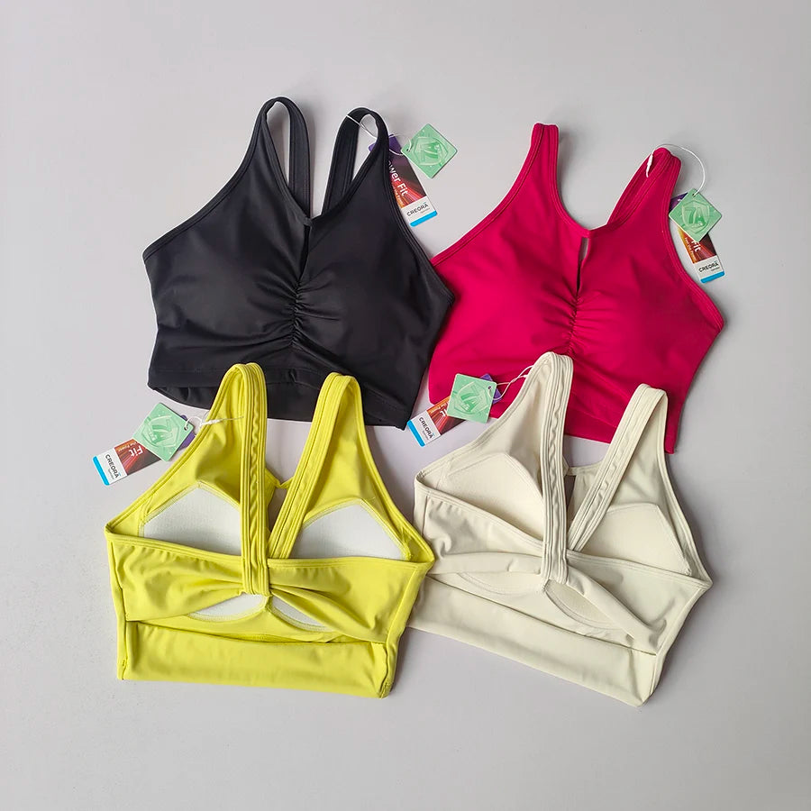 Sports Underwear for Women with High Intensity Shock-proof Gathering Fitness Vest with Chest Pad Running Yoga Bra Outside Wear