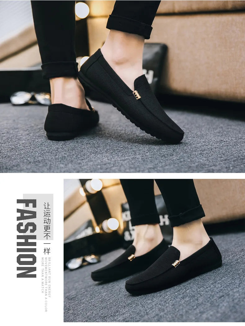 Men Casual Shoes Canvas Slip On Loafers for Male Luxury Dress Driving Shoes Formal Wedding Party Flats Plus Size