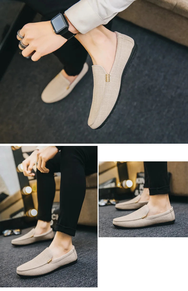 Men Casual Shoes Canvas Slip On Loafers for Male Luxury Dress Driving Shoes Formal Wedding Party Flats Plus Size