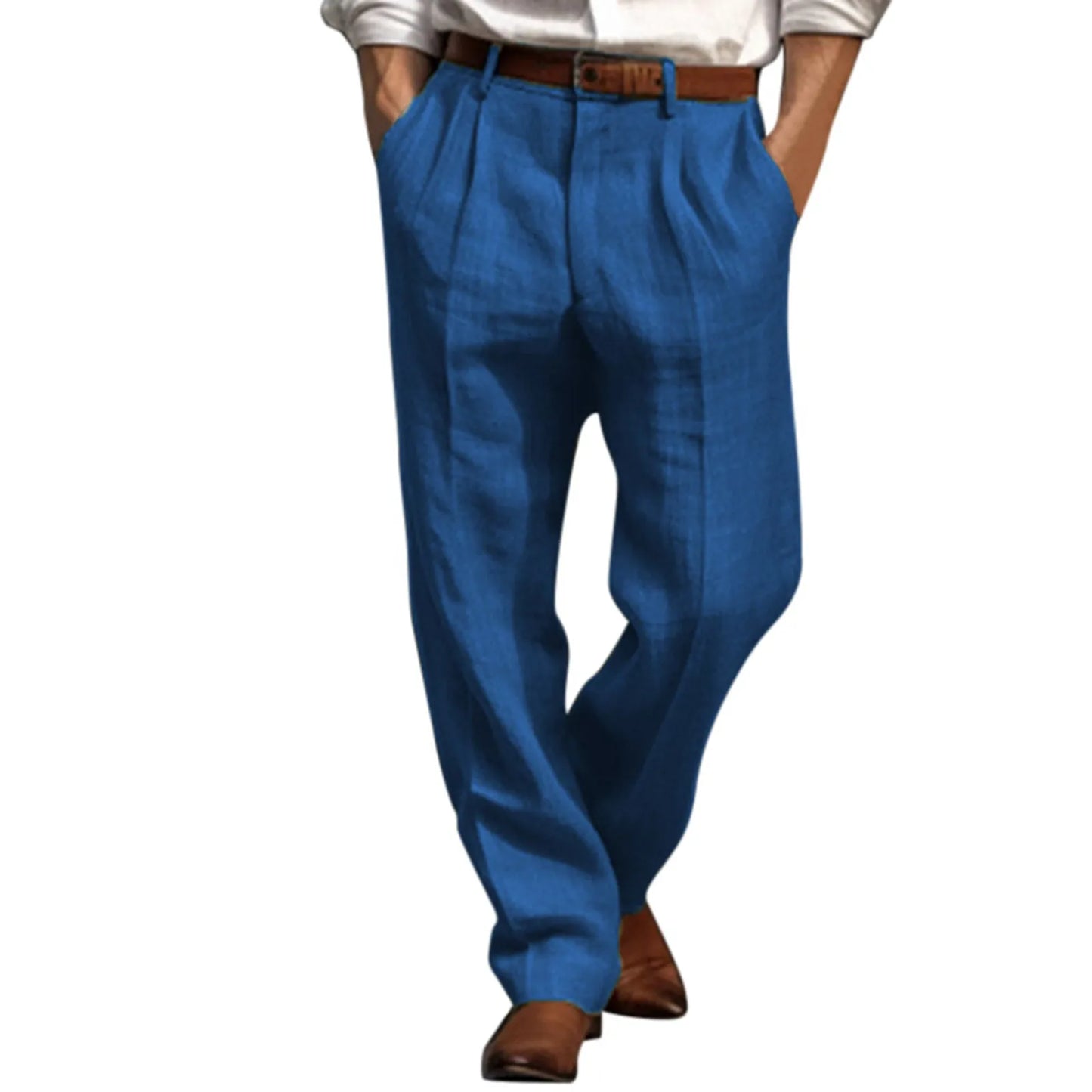Man Pants Casual pantalones hombre Front Pocket Wide Leg Pants Elastic Waist Belt Loose Comfortable breathable Daily Pants