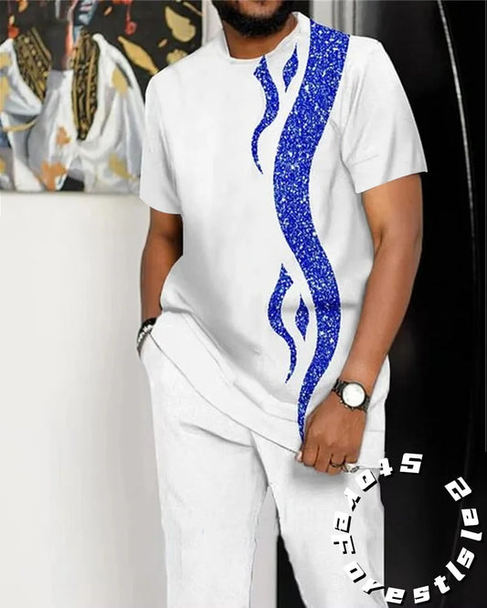 Fashion Casual Versatile Men Tracskuit Set Casual Walking Suit Ovrersize Streetwear Short Sleeve T-Shirt Trousers Outfit 2-piece