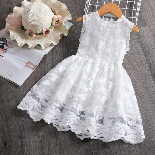 Little Girls Dress 2025 New Summer Lace Embroidery Flower Dresses Princess Birthday Party Vestidos Holiday Casual Wear 3-8 Years