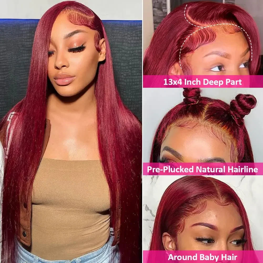 13x6 Hd Frontal Straight 99j Front Human Alipearl 30 Inch Lace Front Wig Wigs Human Hair 360
