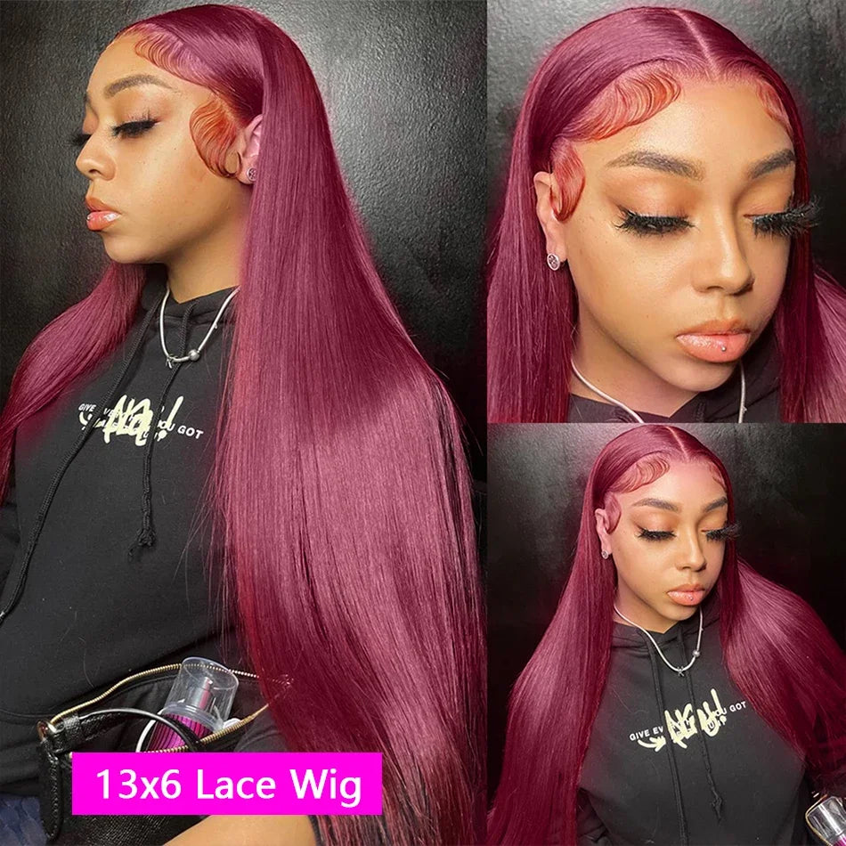 13x6 Hd Frontal Straight 99j Front Human Alipearl 30 Inch Lace Front Wig Wigs Human Hair 360