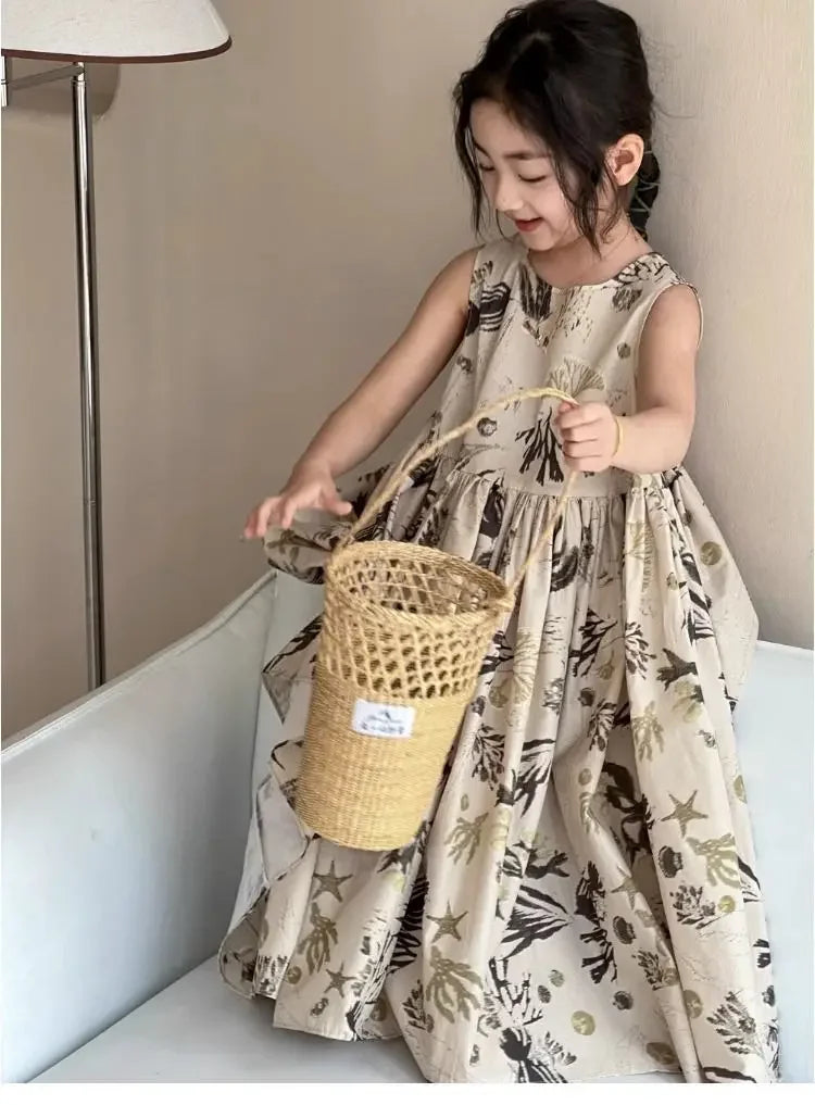 Girls Casual Dresses Floral Print Sleeveless Dress Flower Girl Dresses Kids Clothes for Girls 3 To 7 Years Toddler Girl Clothes