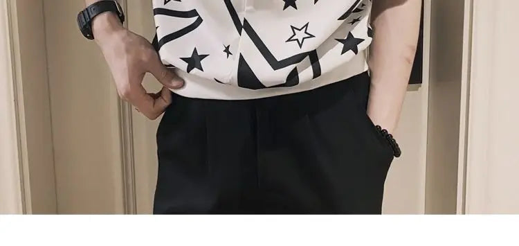 2023 New Men's Clothing Street Casual Fashion Tops Loose Turn-down Collar Printing Button Handsome Temperament Generous Shirts