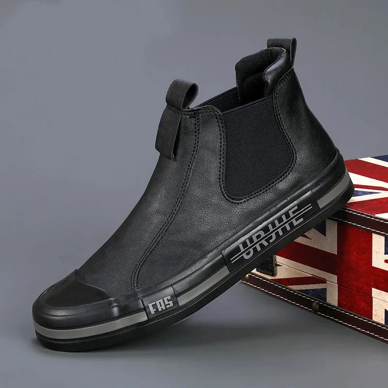 Leather Casual Boots for Men Fashion Yellow Mens High Top Shoes Leather Moccasins Comfortable Loafers Men Shoes Ankle Boots