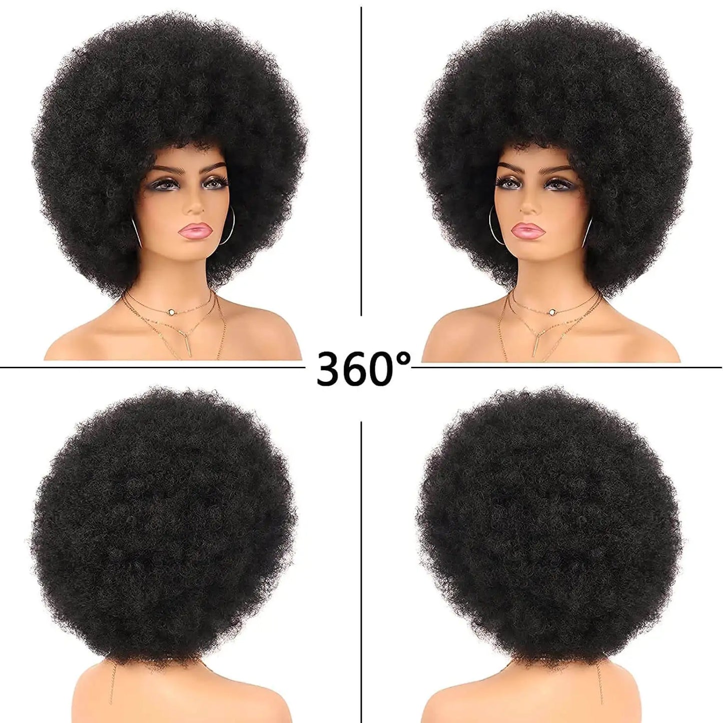 Synthetic Afro Kinky Curly Wig with Bangs 70s Afro Wigs Heat Resistant Bouncy Costume Cosplay Party Wig