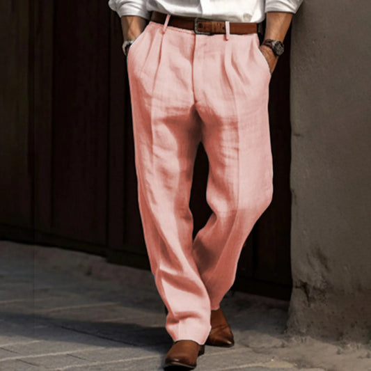 Man Pants Casual pantalones hombre Front Pocket Wide Leg Pants Elastic Waist Belt Loose Comfortable breathable Daily Pants