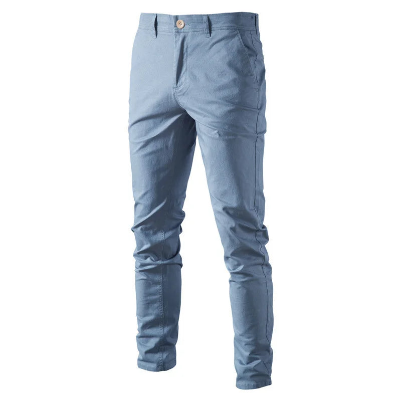 2023 New Summer Casual Pants Men 97% Cotton Solid color Business Fashion Slim Fit Stretch Gray Thin Trousers Male Brand Clothing
