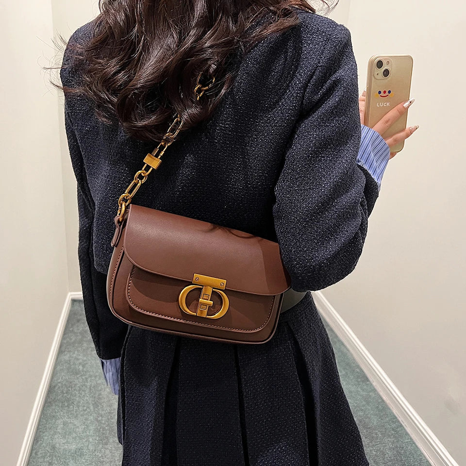 Retro Small Pu Leather Bag Women's Original Fashion Lock Women's Crossbody Shoulder Sac Senior Handbag Underarm Bag Designer