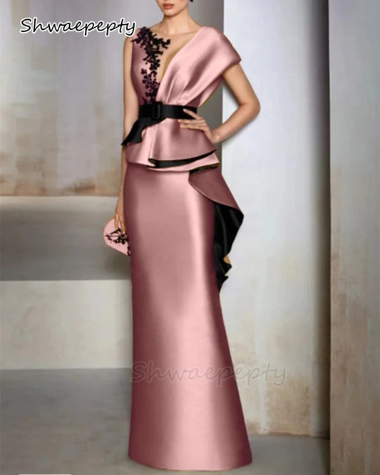Elegant Mother Of The Bride Dresses Dusty Pink Satin Mermaid Wedding Party Gown Lace Applique Ruffle Prom Formal Wear Customized