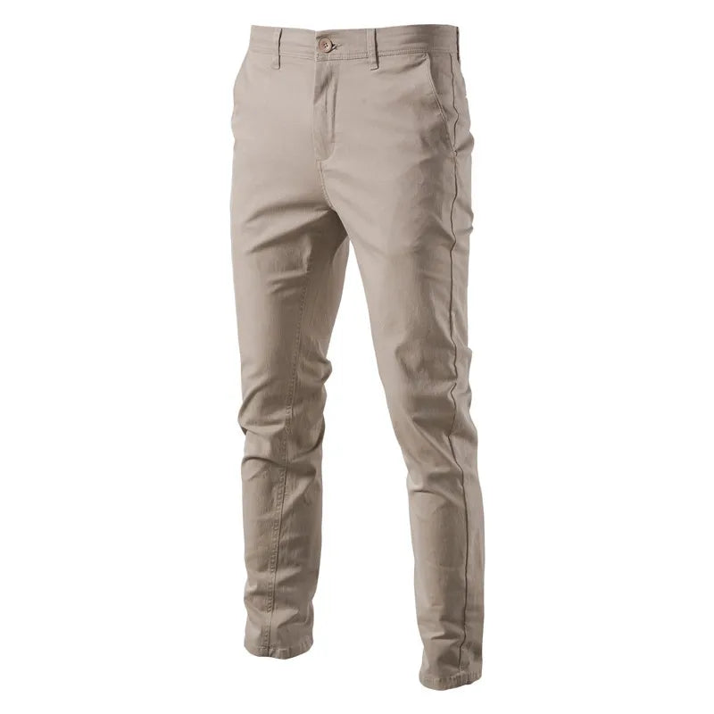2023 New Summer Casual Pants Men 97% Cotton Solid color Business Fashion Slim Fit Stretch Gray Thin Trousers Male Brand Clothing