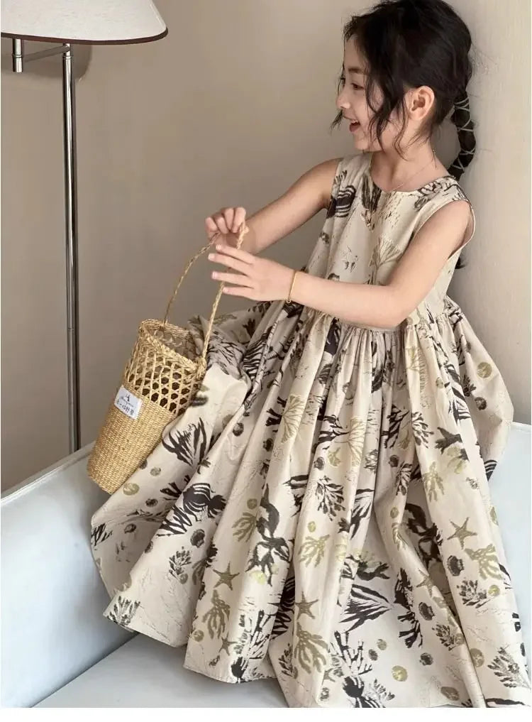 Girls Casual Dresses Floral Print Sleeveless Dress Flower Girl Dresses Kids Clothes for Girls 3 To 7 Years Toddler Girl Clothes