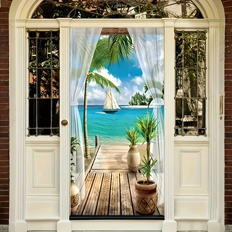 Beach and Ocean View door decor Background banner decor similar to real beach and ocean interior door covers