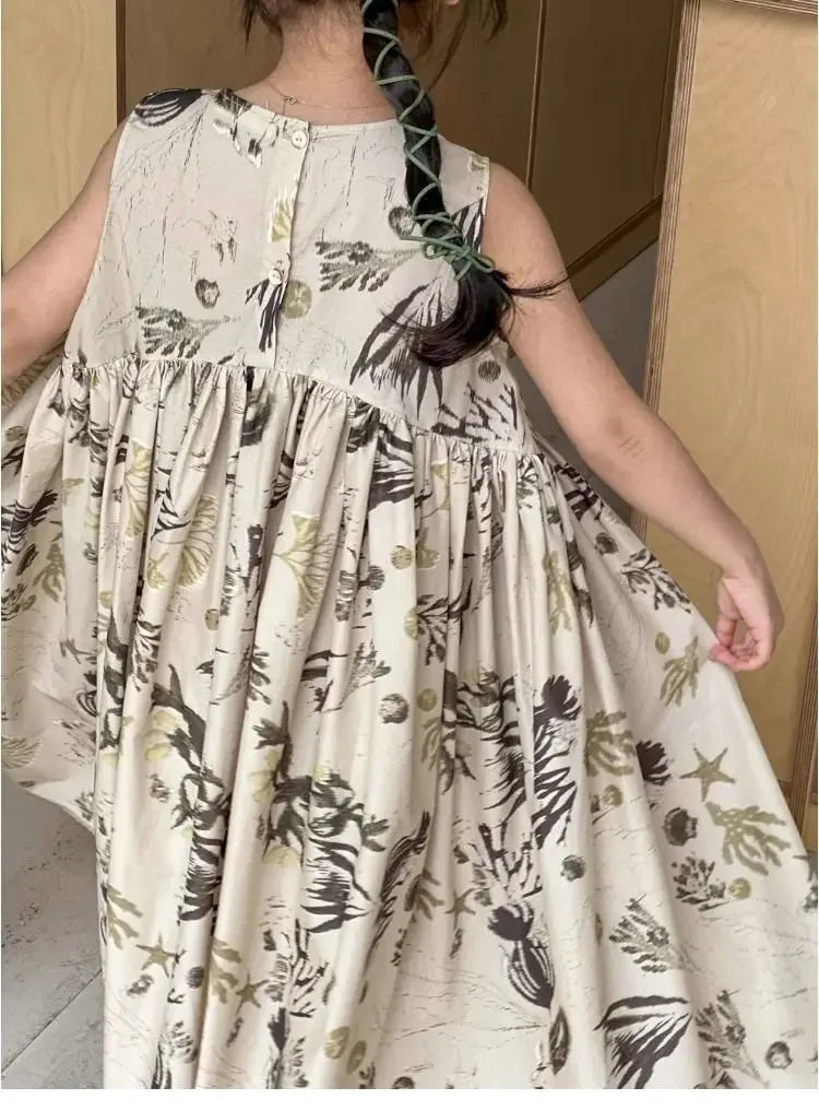 Girls Casual Dresses Floral Print Sleeveless Dress Flower Girl Dresses Kids Clothes for Girls 3 To 7 Years Toddler Girl Clothes