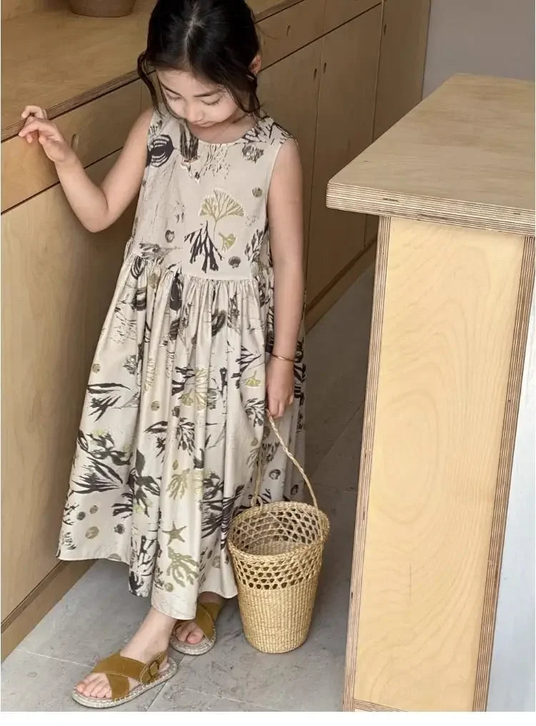 Girls Casual Dresses Floral Print Sleeveless Dress Flower Girl Dresses Kids Clothes for Girls 3 To 7 Years Toddler Girl Clothes