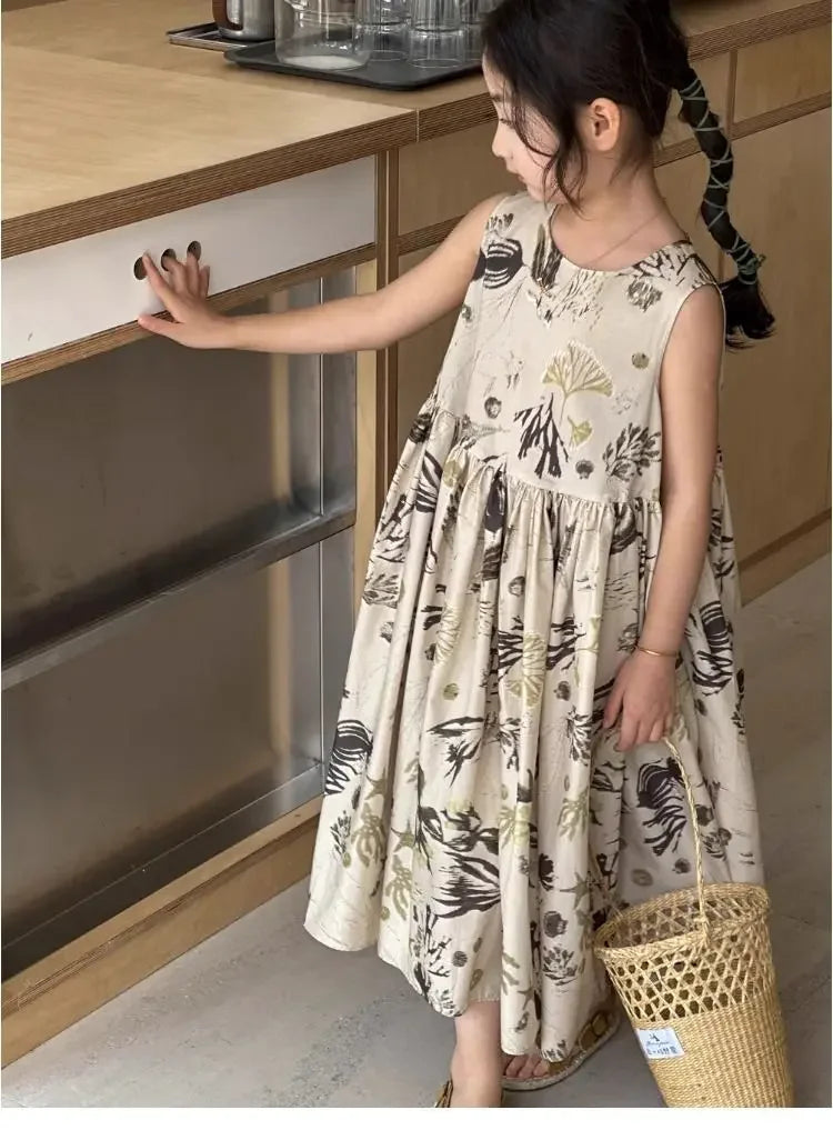 Girls Casual Dresses Floral Print Sleeveless Dress Flower Girl Dresses Kids Clothes for Girls 3 To 7 Years Toddler Girl Clothes